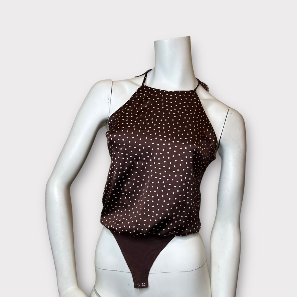 Abercrombie & Fitch Brown Polka Dot Satin & Lace Bodysuit